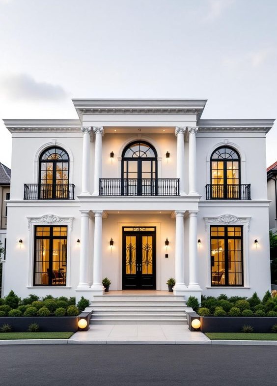 From KlickPin CF Elegant white mansion with tall columns and arched windows Discover the house d… in 2025 _ Classic house exterior Architectural design house plans House designs exterior